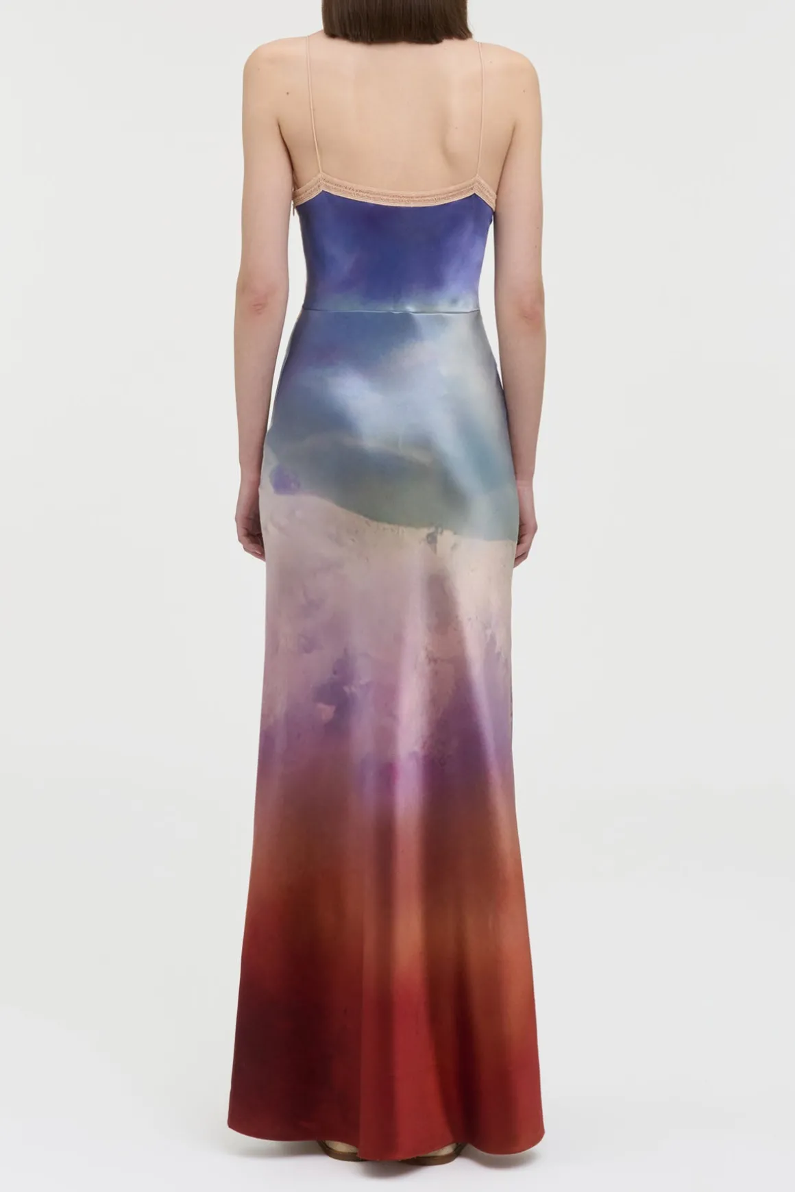 Adolphine Slip Maxi Dress in Mountain Printed Satin Silk Twill