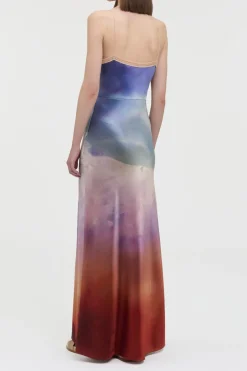 Adolphine Slip Maxi Dress in Mountain Printed Satin Silk Twill