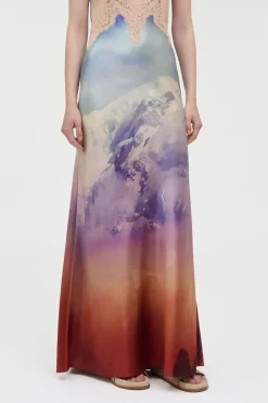 Adolphine Slip Maxi Dress in Mountain Printed Satin Silk Twill
