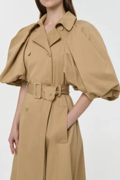 Aeon Puff Sleeve Trench Coat in Camel Sea Island Cotton Twill