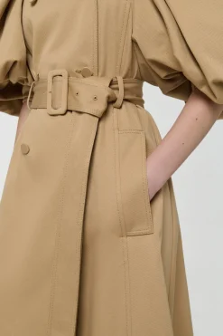 Aeon Puff Sleeve Trench Coat in Camel Sea Island Cotton Twill