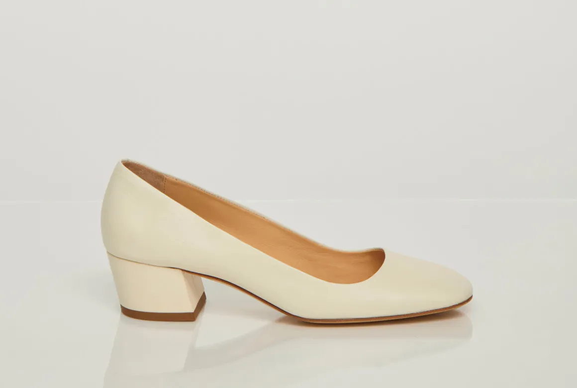 Agathe Low Heel Pump in Ivory Leather