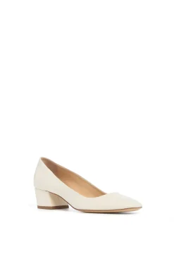 Agathe Low Heel Pump in Ivory Leather