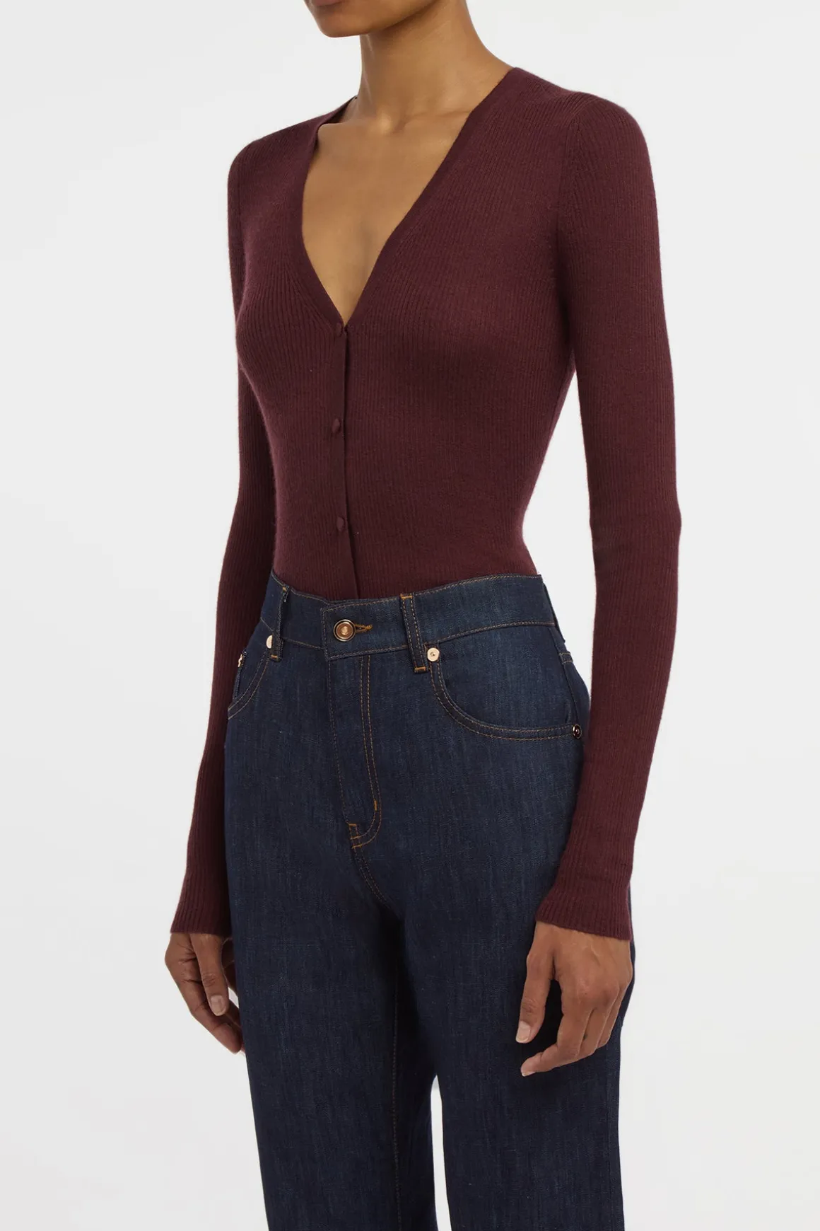 Aiste Knit Cardigan in Bordeaux Cashmere Silk with Hemp