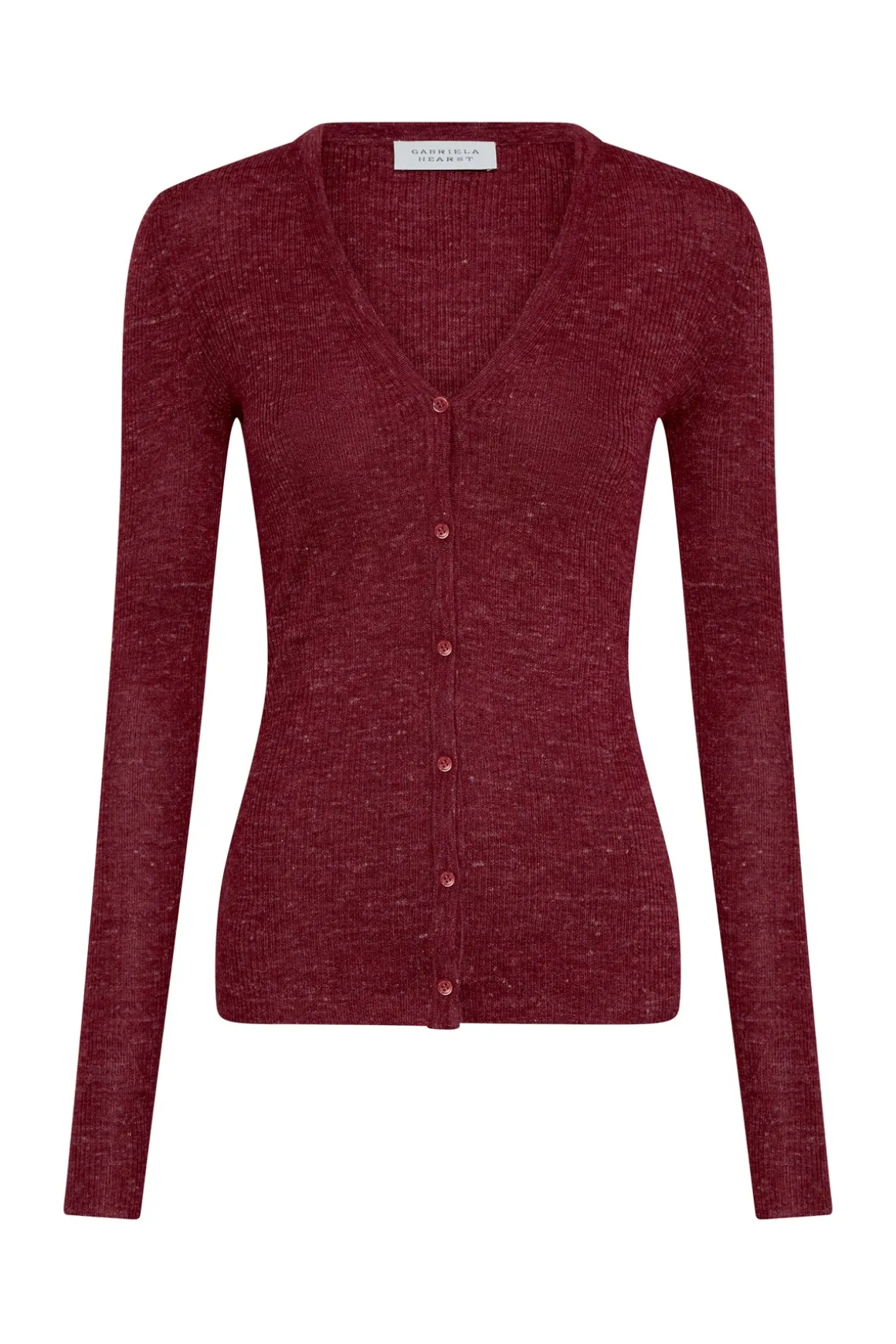 Aiste Knit Cardigan in Bordeaux Cashmere Silk with Hemp