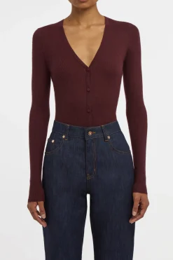 Aiste Knit Cardigan in Bordeaux Cashmere Silk with Hemp