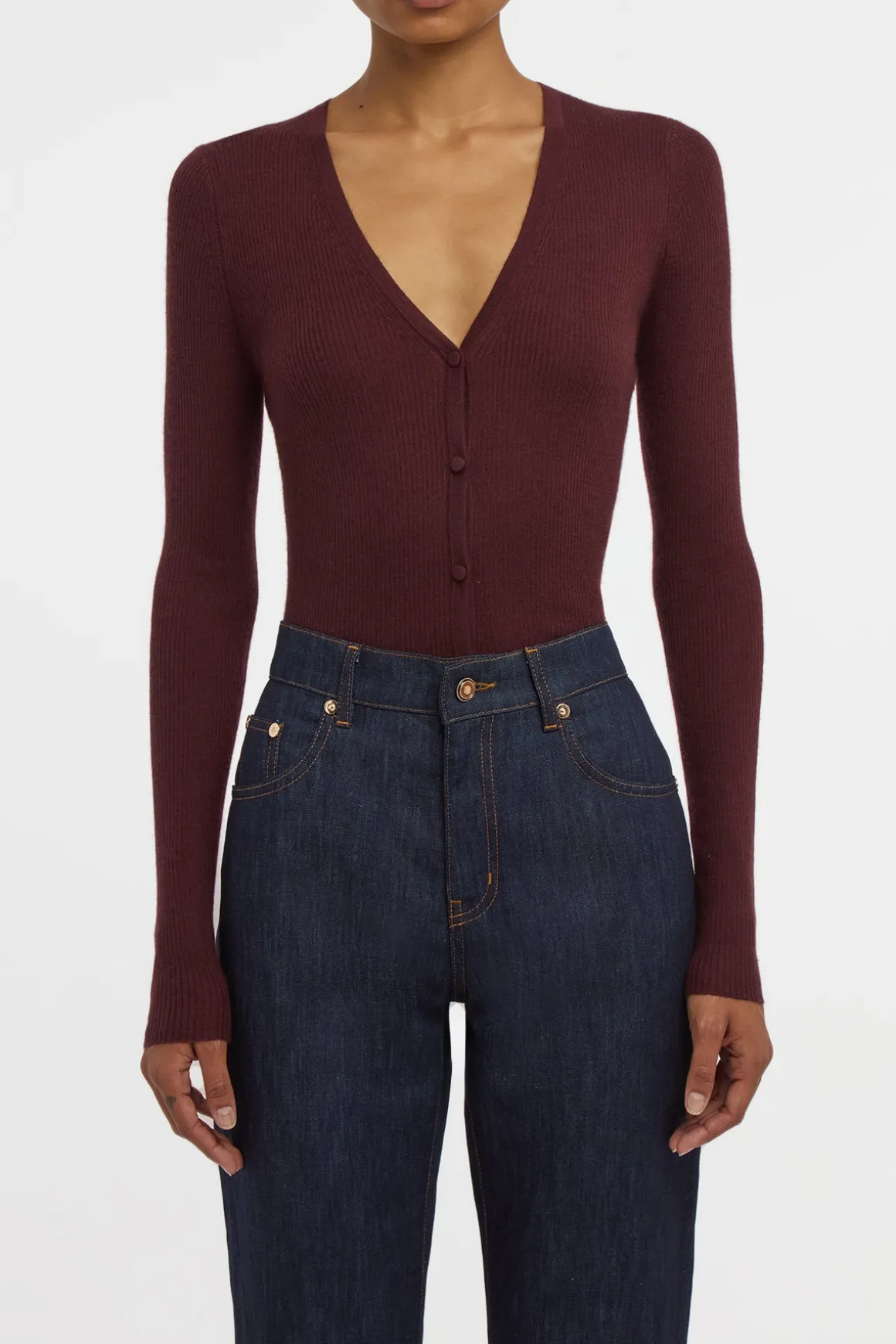 Aiste Knit Cardigan in Bordeaux Cashmere Silk with Hemp