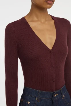 Aiste Knit Cardigan in Bordeaux Cashmere Silk with Hemp