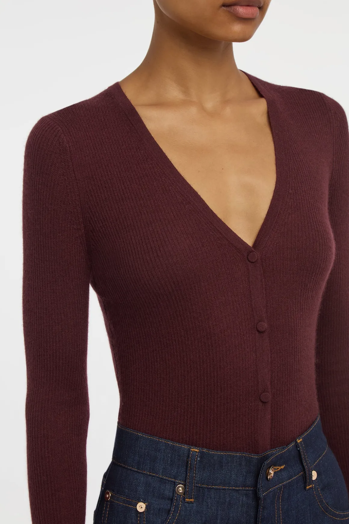 Aiste Knit Cardigan in Bordeaux Cashmere Silk with Hemp