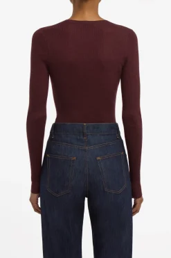 Aiste Knit Cardigan in Bordeaux Cashmere Silk with Hemp
