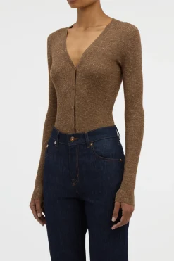 Aiste Knit Cardigan in Chestnut Cashmere Silk with Hemp
