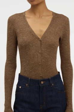 Aiste Knit Cardigan in Chestnut Cashmere Silk with Hemp