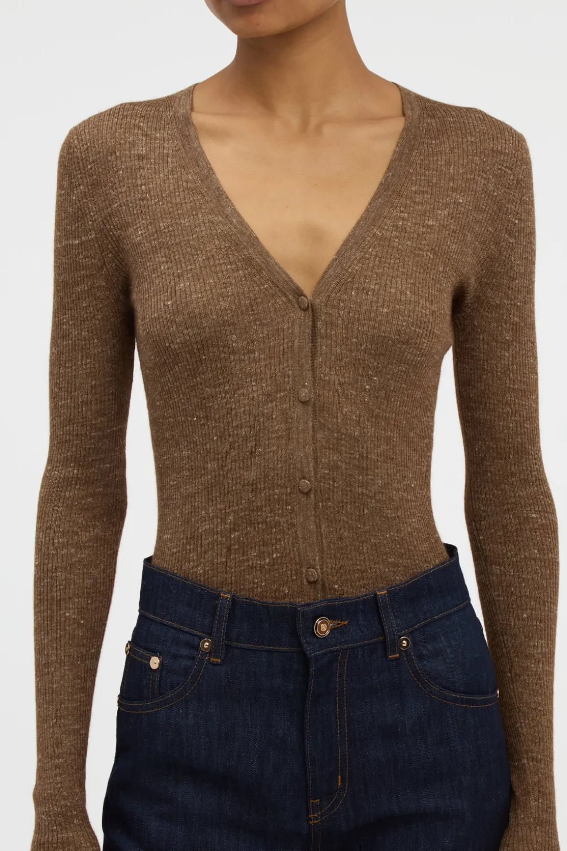 Aiste Knit Cardigan in Chestnut Cashmere Silk with Hemp