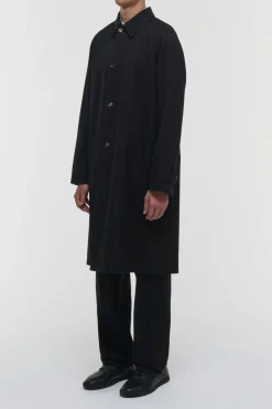 Alain Reversible Trench Coat in Black Cotton Twill & Electric Navy Virgin Wool