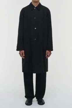Alain Reversible Trench Coat in Black Cotton Twill & Electric Navy Virgin Wool