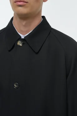Alain Reversible Trench Coat in Black Cotton Twill & Electric Navy Virgin Wool