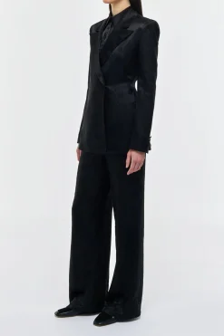 Aleah Blazer in Black Embroidered Silk