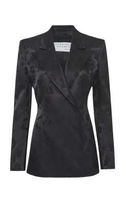 Aleah Blazer in Black Embroidered Silk