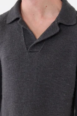 Aled Knit Polo in Charcoal Cashmere