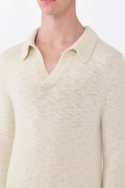 Aled Knit Polo in Ivory Cashmere