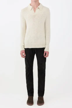 Aled Knit Polo in Ivory Cashmere
