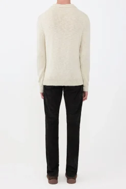 Aled Knit Polo in Ivory Cashmere