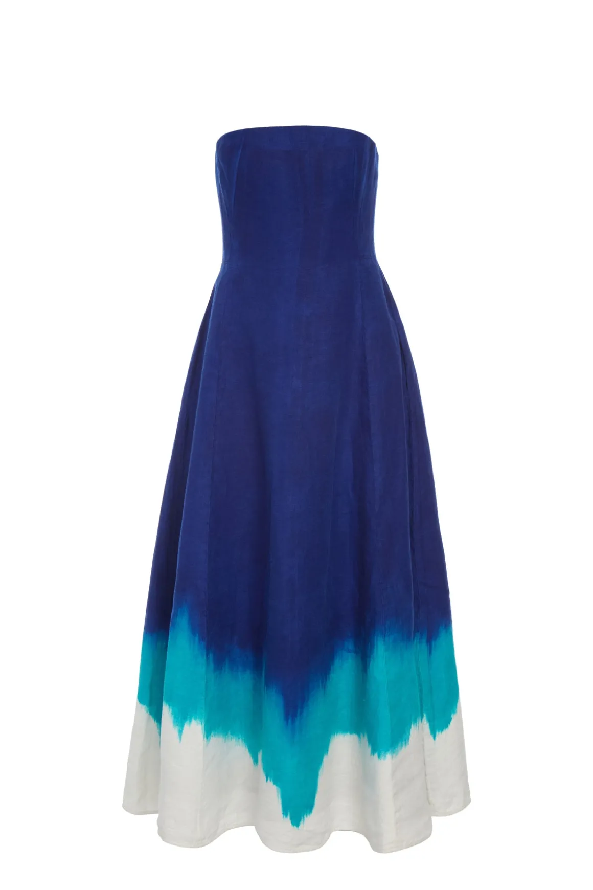Alessia Strapless Maxi Dress in Cobalt Multi Linen Twill