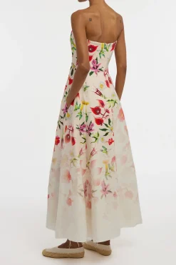 Alessia Strapless Maxi Dress in Uruguayan Flowers Printed Linen