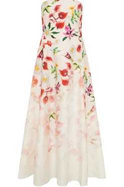 Alessia Strapless Maxi Dress in Uruguayan Flowers Printed Linen
