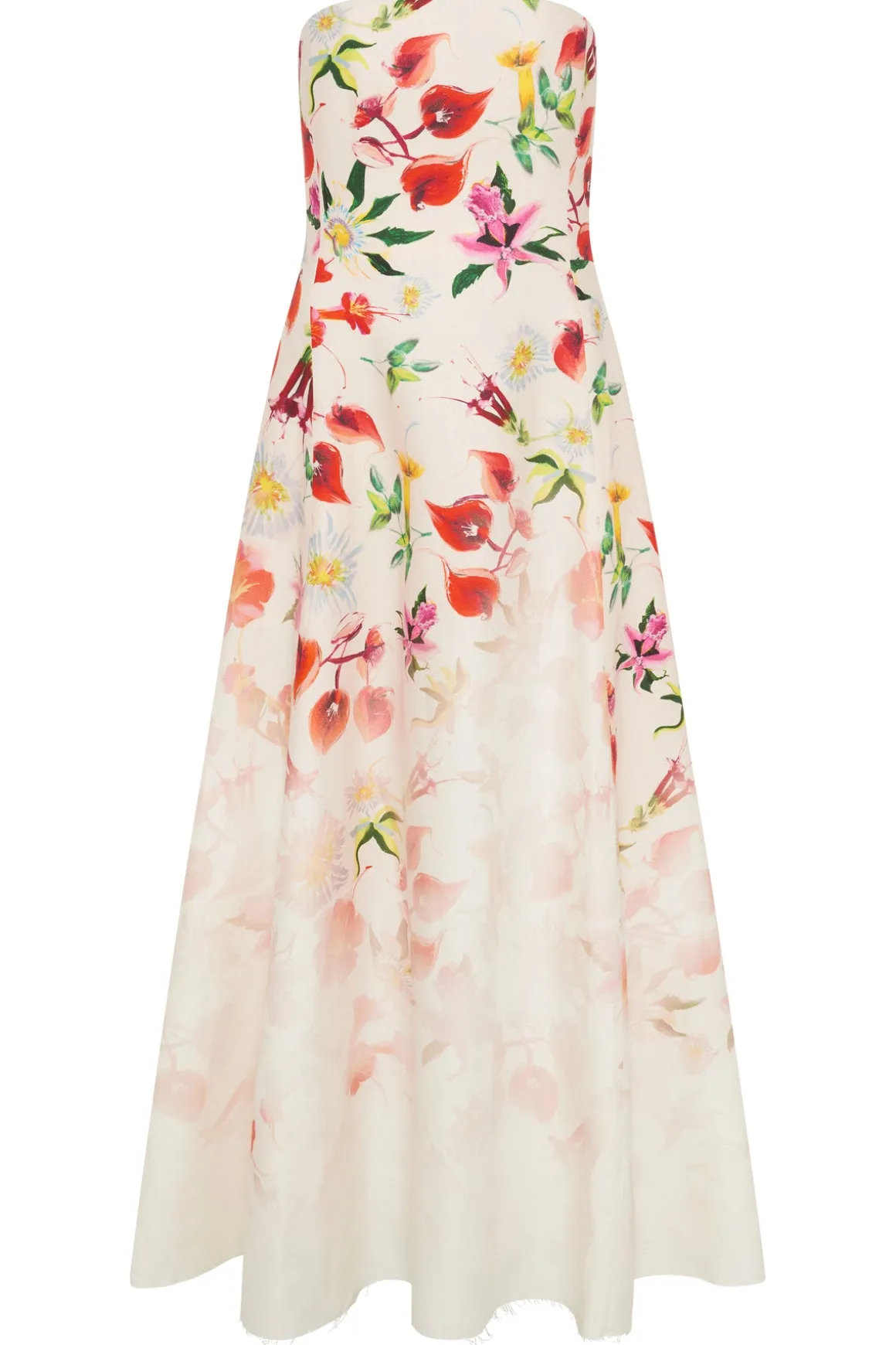 Alessia Strapless Maxi Dress in Uruguayan Flowers Printed Linen