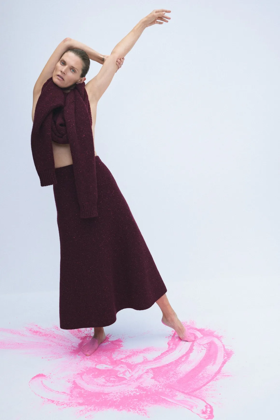 Alfie Knit Sweater in Bordeaux Speckled Aran Cashmere