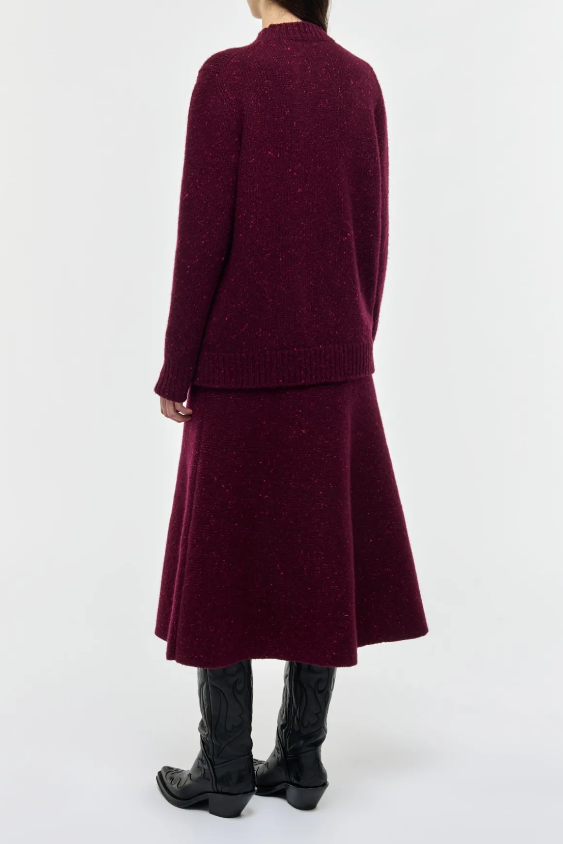 Alfie Knit Sweater in Bordeaux Speckled Aran Cashmere
