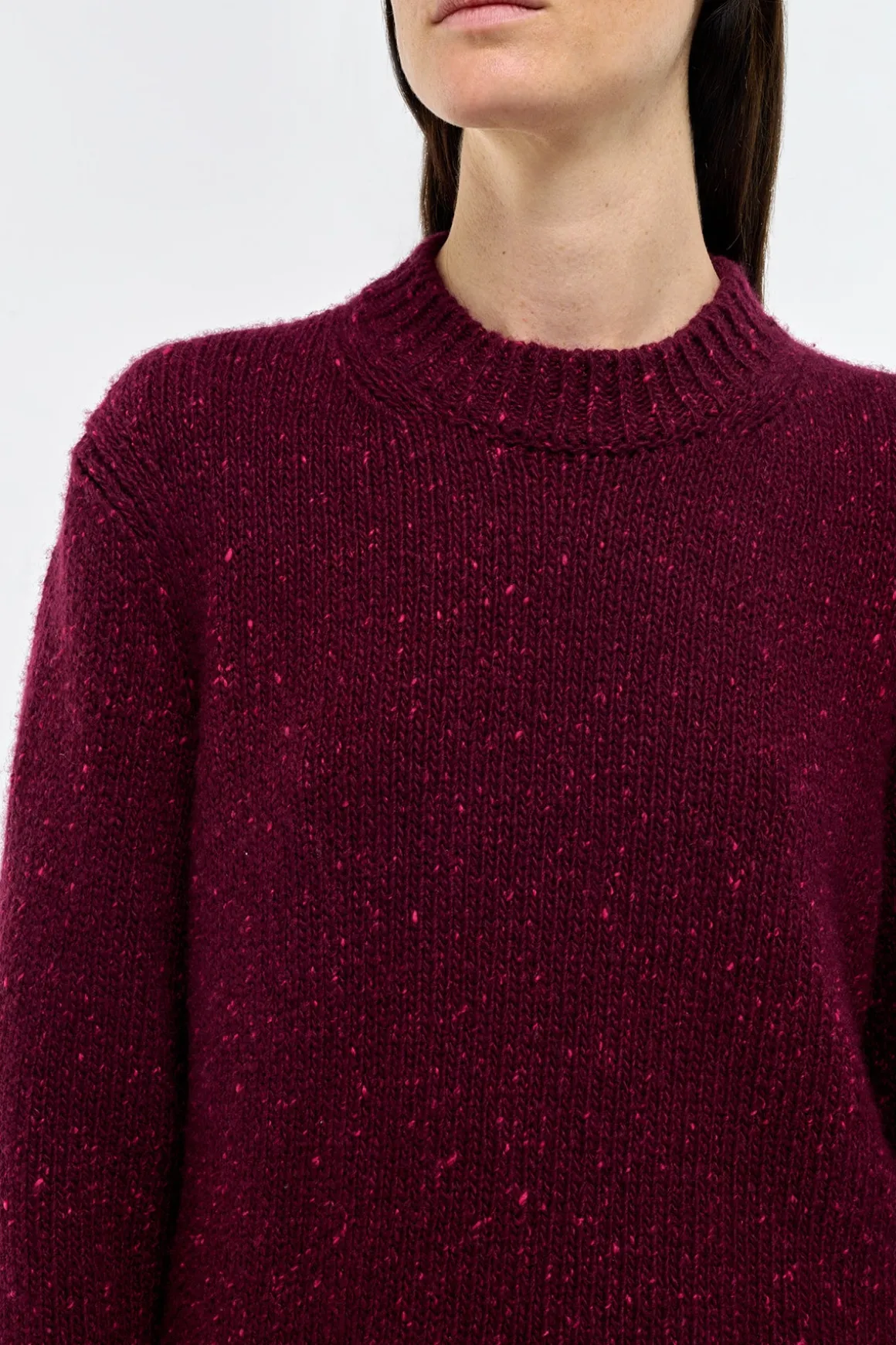 Alfie Knit Sweater in Bordeaux Speckled Aran Cashmere