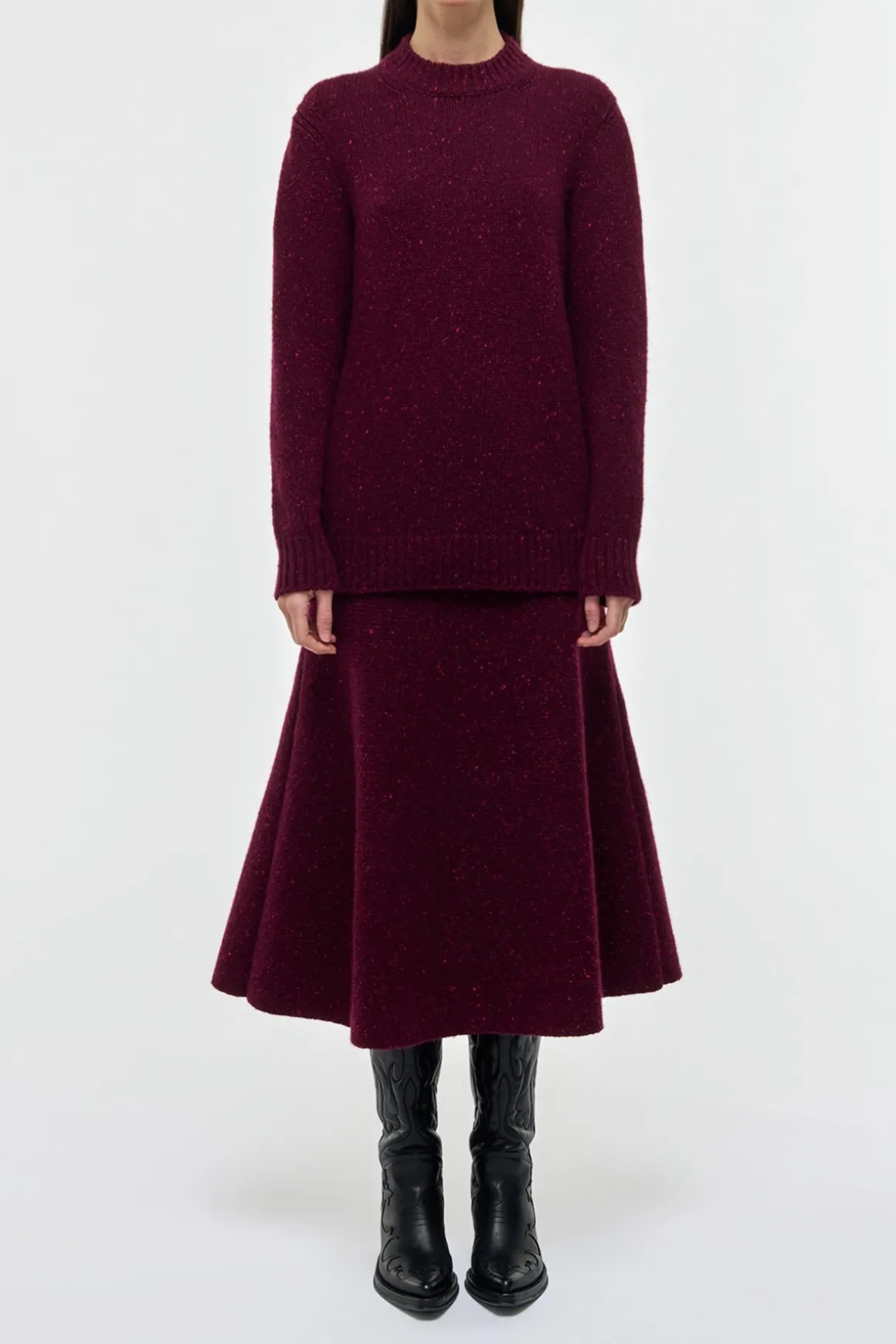 Alfie Knit Sweater in Bordeaux Speckled Aran Cashmere