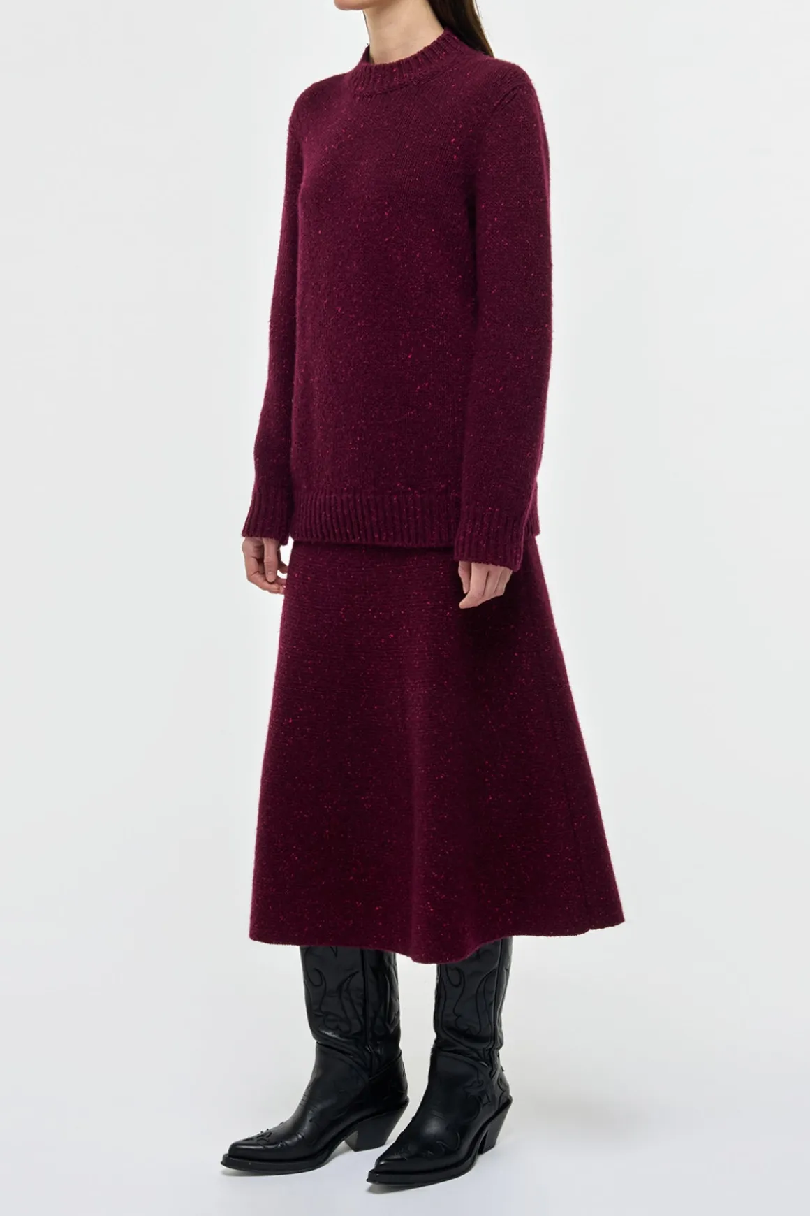 Alfie Knit Sweater in Bordeaux Speckled Aran Cashmere