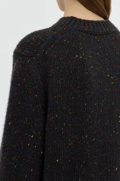 Alfie Knit Sweater in Charcoal Multi Speckled Aran Cashmere