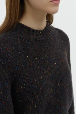Alfie Knit Sweater in Charcoal Multi Speckled Aran Cashmere