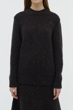 Alfie Knit Sweater in Charcoal Multi Speckled Aran Cashmere