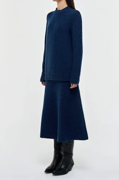 Alfie Knit Sweater in Electric Navy Speckled Aran Cashmere