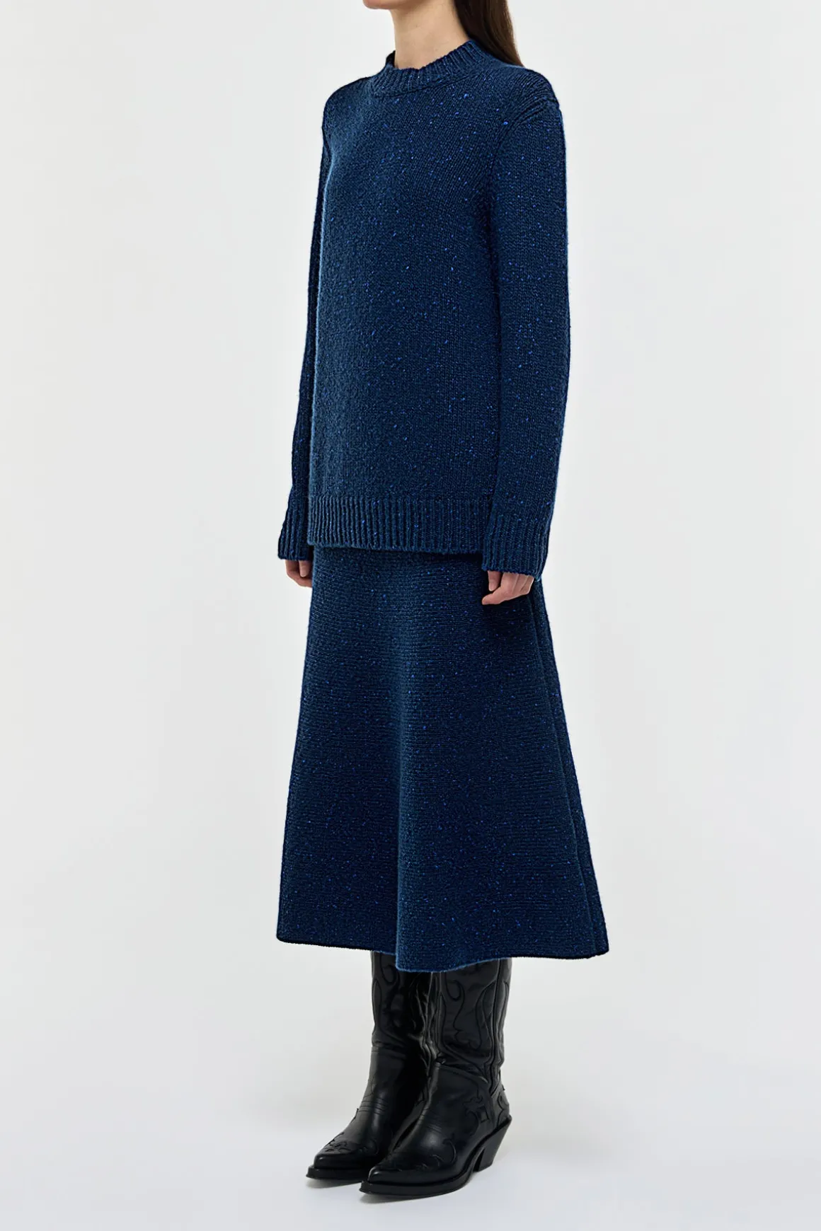 Alfie Knit Sweater in Electric Navy Speckled Aran Cashmere