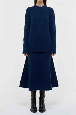 Alfie Knit Sweater in Electric Navy Speckled Aran Cashmere