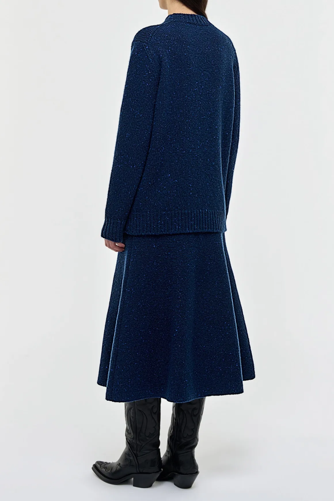 Alfie Knit Sweater in Electric Navy Speckled Aran Cashmere
