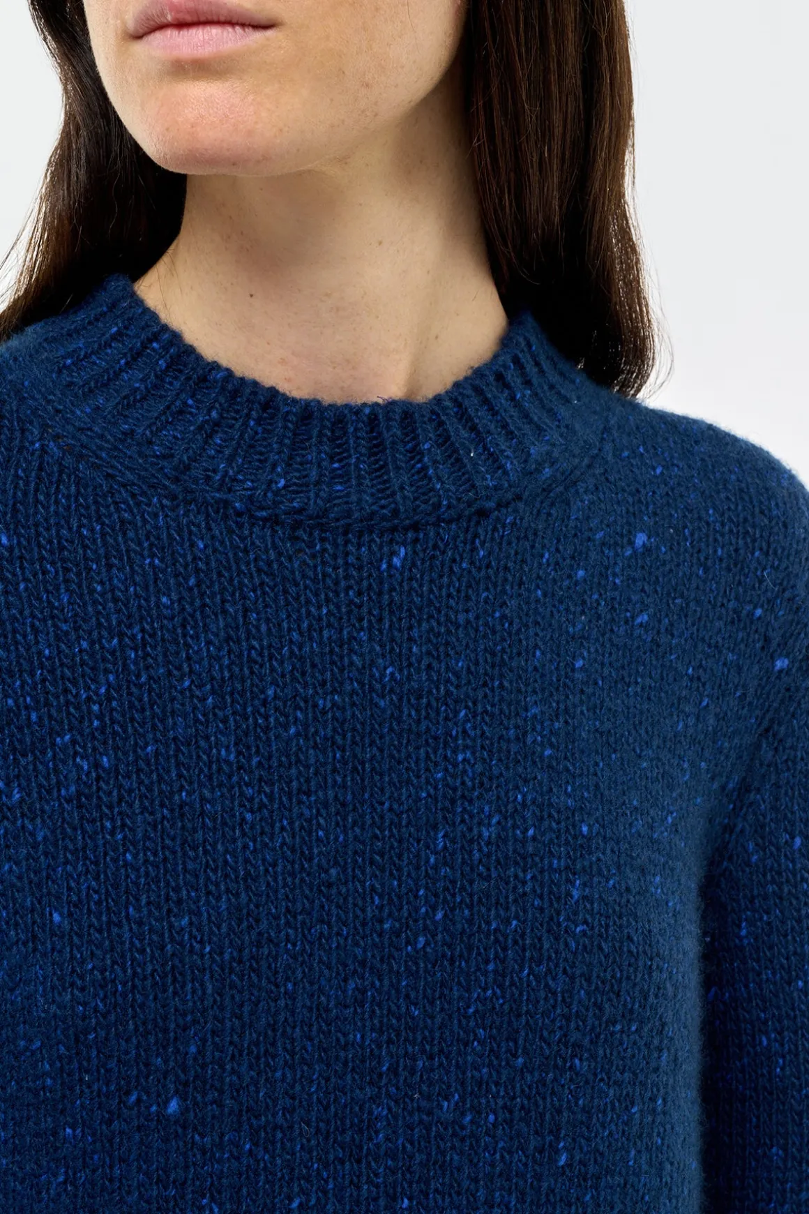 Alfie Knit Sweater in Electric Navy Speckled Aran Cashmere
