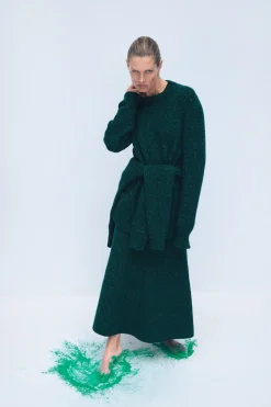 Alfie Knit Sweater in English Green Speckled Aran Cashmere