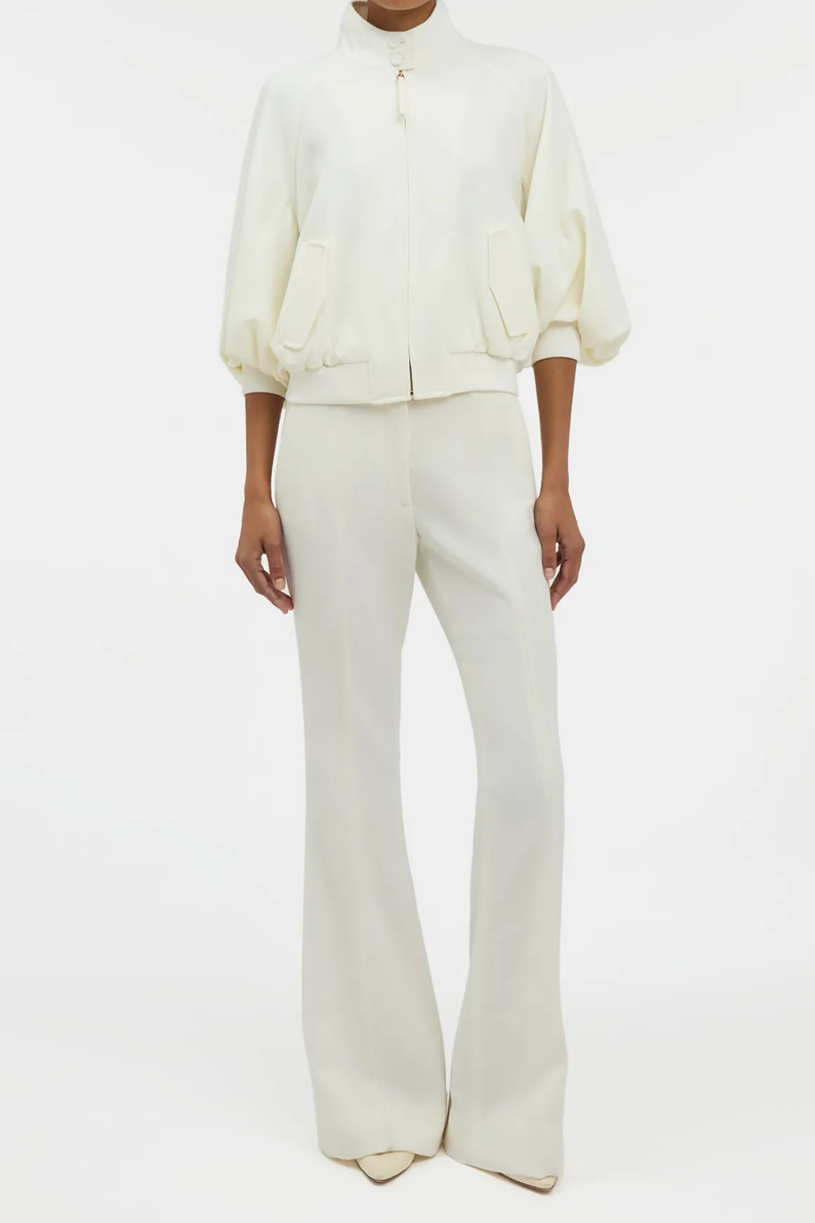 Aluin Jacket in Ivory Virgin Wool Crepe