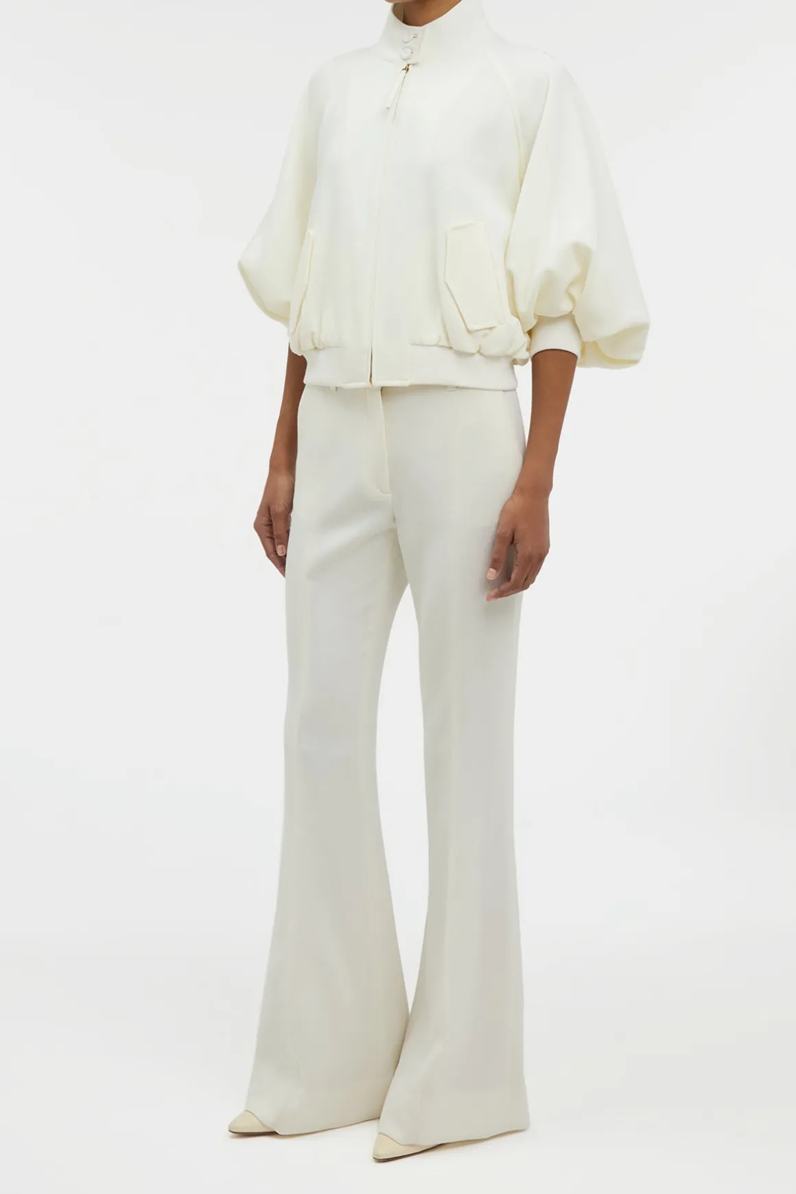 Aluin Jacket in Ivory Virgin Wool Crepe