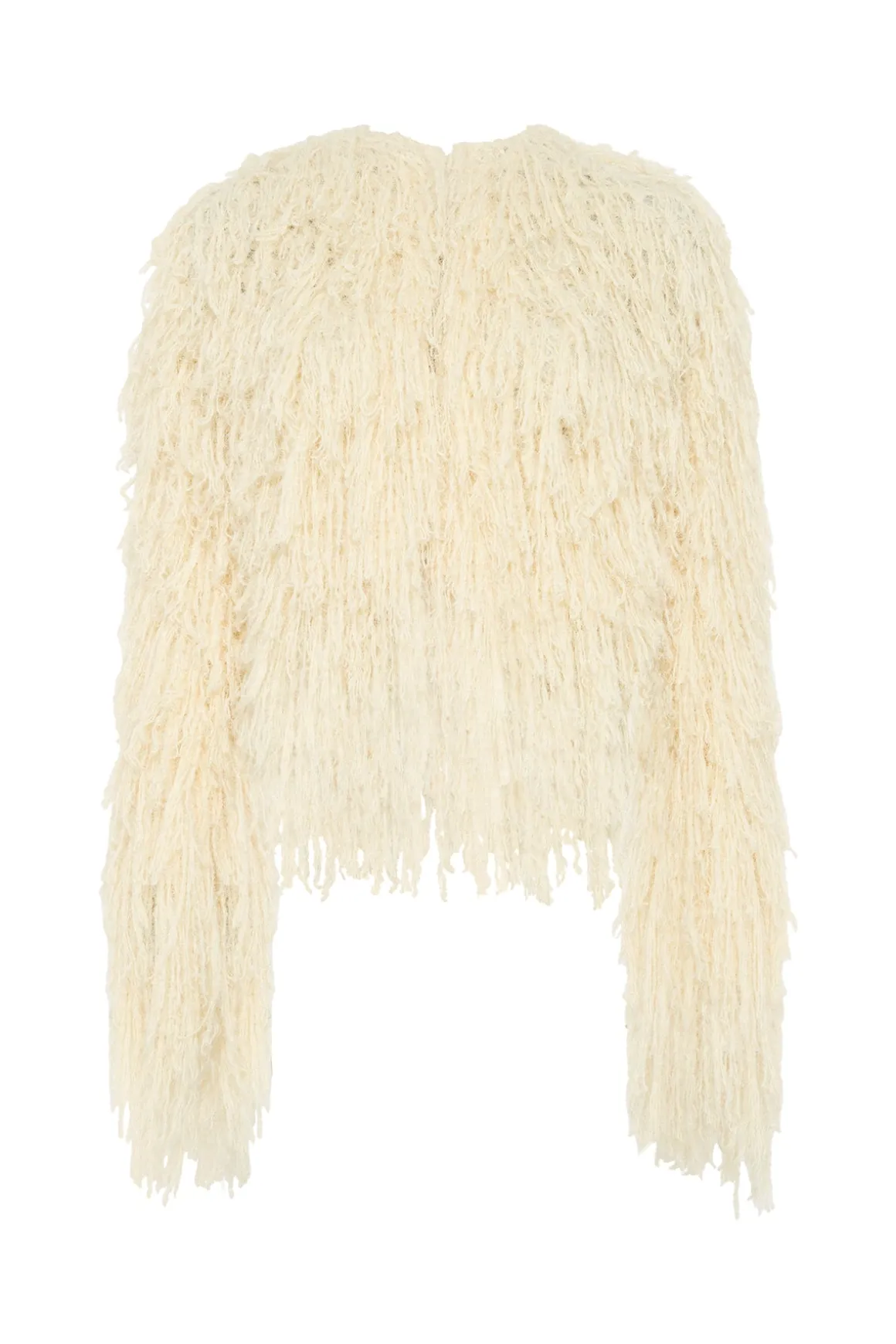 Amina Fringe Knit Jacket in Off White Silk Cashmere