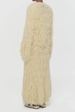 Amina Fringe Knit Jacket in Off White Silk Cashmere