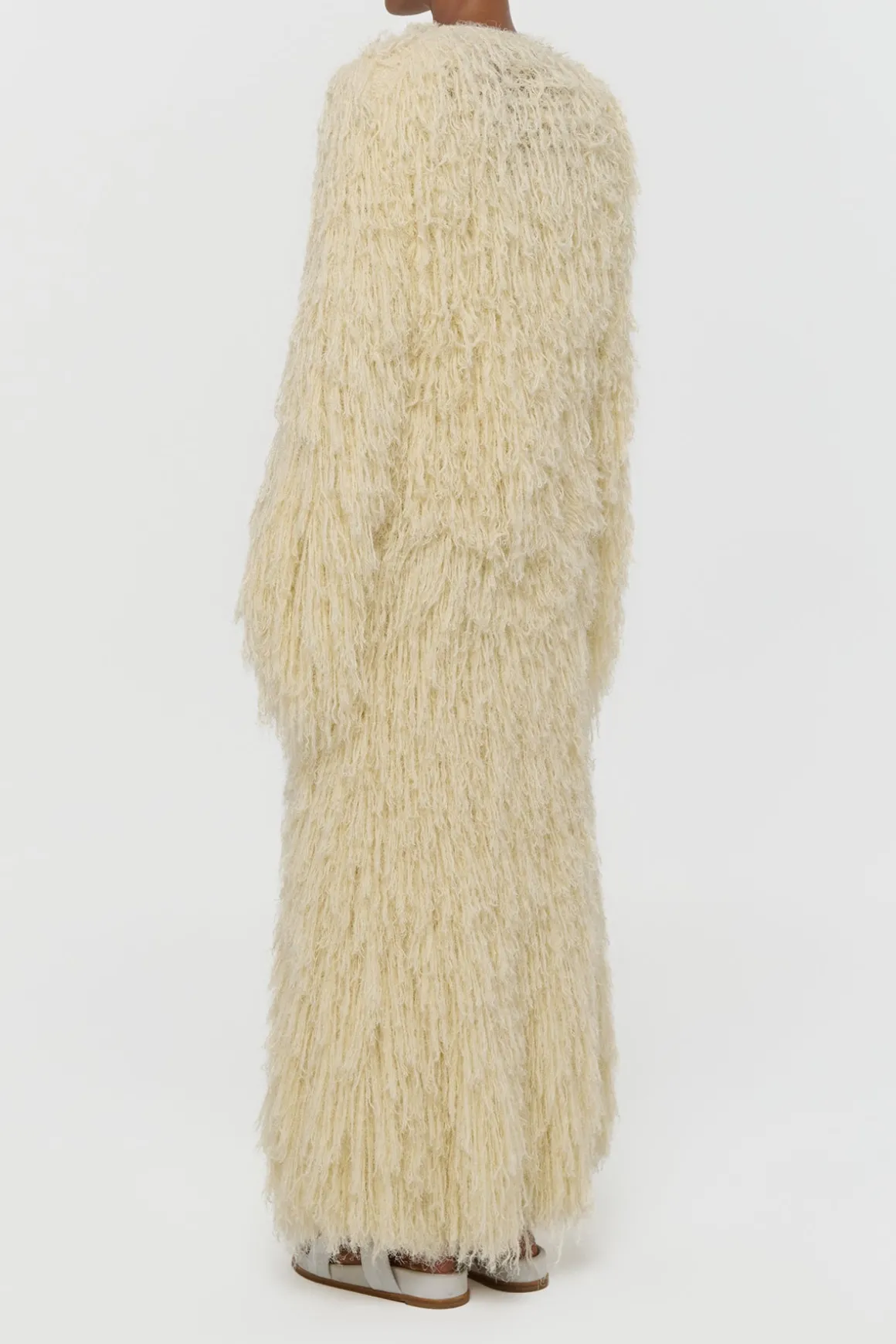 Amina Fringe Knit Jacket in Off White Silk Cashmere