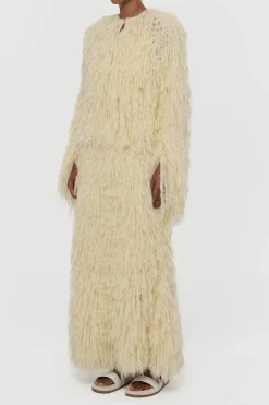 Amina Fringe Knit Jacket in Off White Silk Cashmere